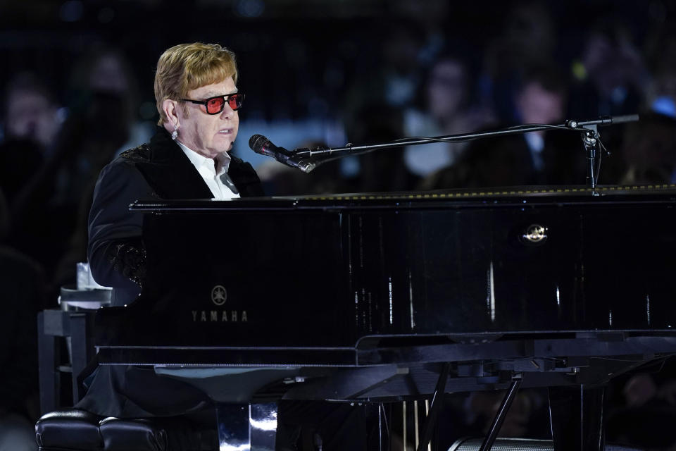 Elton John performs on the South Lawn of the White House in Washington, Friday, Sept. 23, 2022. John is calling the show "A Night When Hope and History Rhyme," a reference to a poem by Irishman Seamus Heaney that President Joe Biden often quotes. (AP Photo/Susan Walsh)