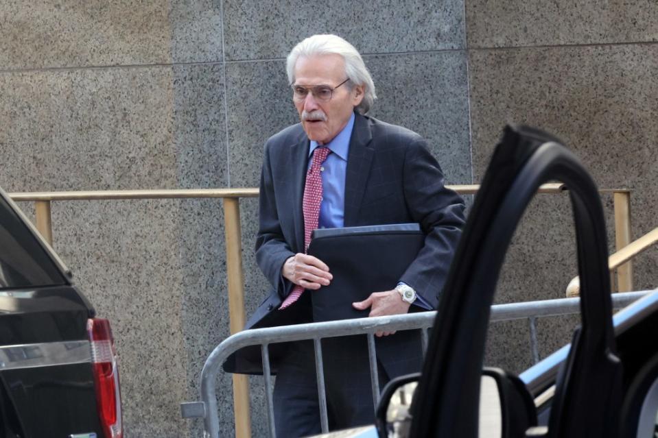 David Pecker leaving court after testifying in former President Donald Trump’s hush money trial on April 23, 2024. William Farrington for NY Post