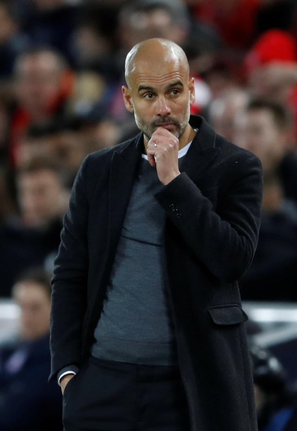 <p>Soccer Football – Champions League Quarter Final First Leg – Liverpool vs Manchester City – Anfield, Liverpool, Britain – April 4, 2018 Manchester City manager Pep Guardiola Action Images via Reuters/Carl Recine </p>