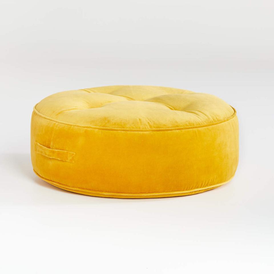 Product of a Yellow Velvet Flat Pouf