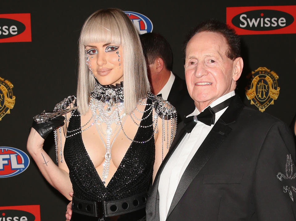 Gabi Grecko and her partner Geoffrey Edelsten attend the 2014 Brownlow Medal