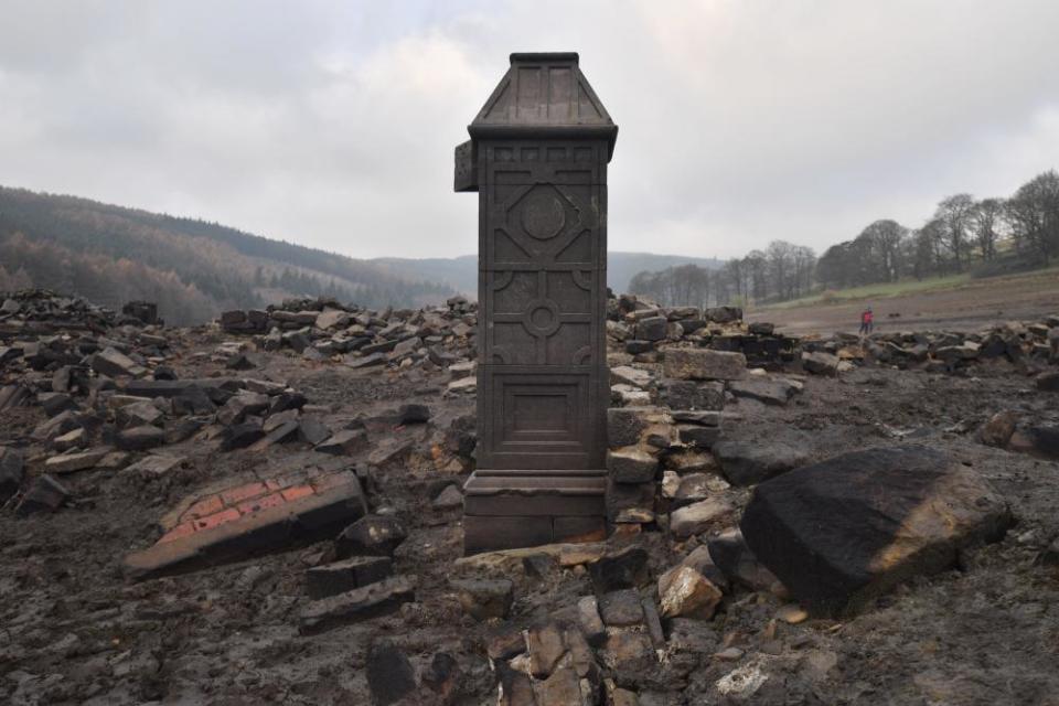 Stone pillar dating back to Victorian works on Derwent Hall.