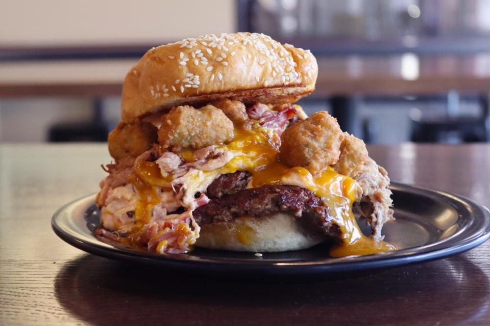 The American History 101 from Zombie Burger in the East Village features double pimento cheese patty, pulled pork, pulled bacon, fried okra, and Carolina Gold sauce. It's only available Jan. 14.