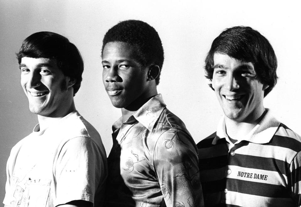 The Barberton High School basketball big three in March 1977 from left to right, Marty Bodnar, Carter Scott and Mark Bodnar.