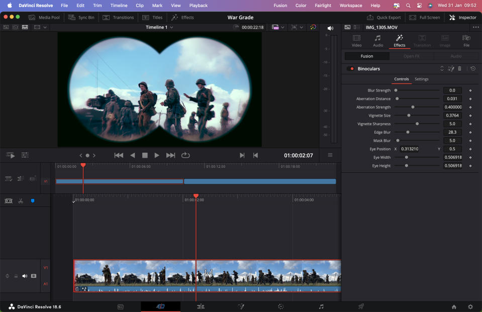 Screenshots from video editing app DaVinci Resolve 18.6