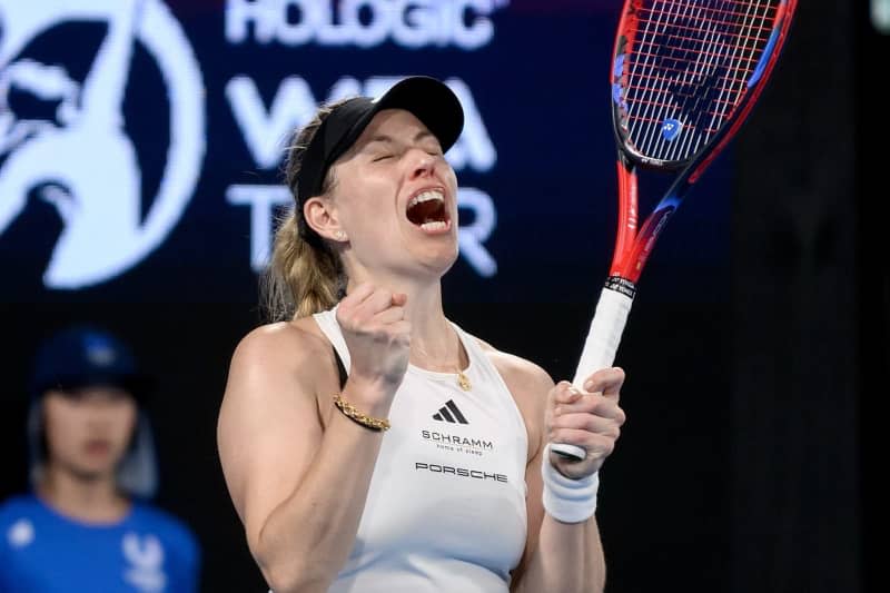 Germany's Angelique Kerber celebrates her win against Australia's Ajla Tomljanovic during their women's Semi-Final tennis match of the 2024 United Cup at Ken Rosewall Arena in Sydney. Steven Markham/AAP/dpa