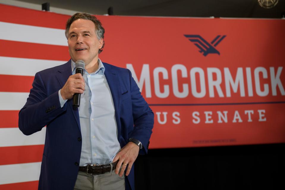 Pennsylvania Republican U.S. Senate candidate Dave McCormick speaks to supporters during a primary election night event on May 17, 2022, in Pittsburgh, Pennsylvania.