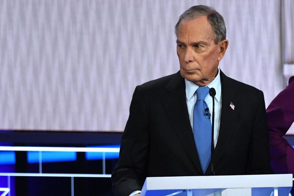 Democratic presidential hopeful former New York Mayor Mike Bloomberg looks on during the ninth Democratic primary debate of the 2020 presidential campaign season: AFP via Getty Images