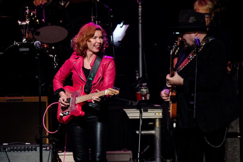 Sue Foley, left, and Jimmy Vivino perform March 12, 2020, at the Beacon Theatre in New York. Foley is among the musicians on the lineup for "A Weekend of Blues," an upcoming blues festival at the Hemlock Fairgrounds. (Photo by Amy Harris/Invision/AP)