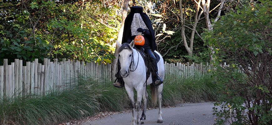 headless horseman rides on a path at louisville zoo boo at the zoo halloween event, louisville, kentucky