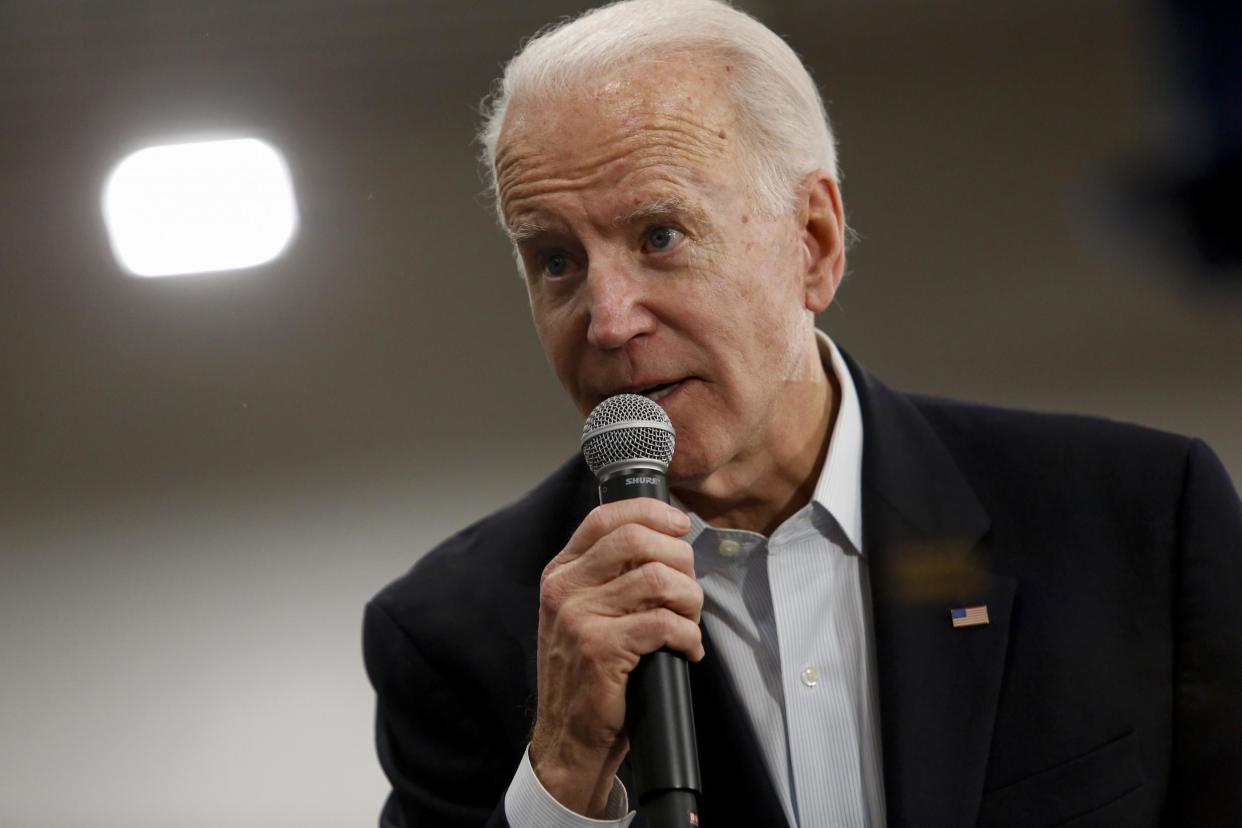 DES MOINES, IA - FEBRUARY 02: Democratic presidential candidate former Vice President Joe Biden speaks during a campaign event at Hiatt Middle School on February 2, 2020 in Des Moines, Iowa. Tomorrow, Iowa voters will go to their local precincts to caucus for a one of several presidential candidates running for U.S. President. (Photo by Joshua Lott/Getty Images): Getty