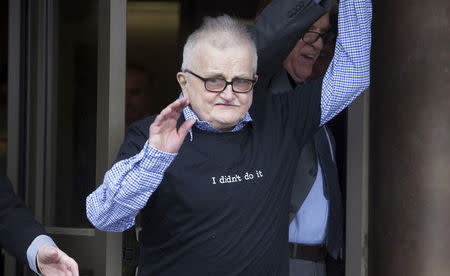Richard Lapointe, exits the courthouse after Lapointe was released from jail in Hartford, Connecticut April 10, 2015. REUTERS/Michelle McLoughlin