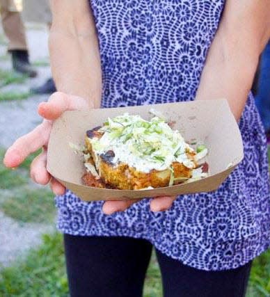 An open-face sandwich, called a flat, is one of the main items served by Planted Bloomington food truck.