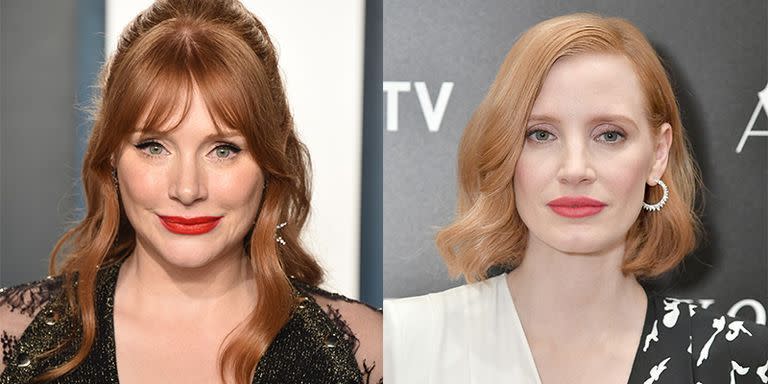 <p>It isn't just their auburn hair, fair complexion, and penchant for a red lip that makes Bryce Dallas Howard and Jessica Chastain so similar. Both actresses have prominent cheekbones and blue eyes too.</p>