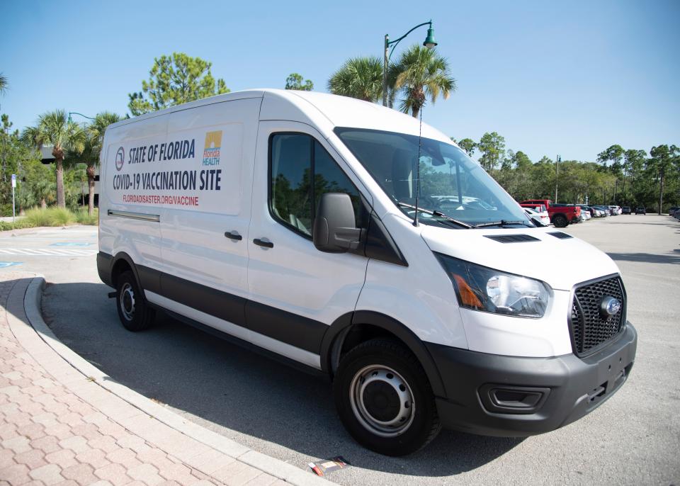 A state of Florida COVID-19 vaccination truck is parked at Florida Gulf Coast University on Thursday, August 19, 2021. FGCU students were able to receive the vaccine on campus.