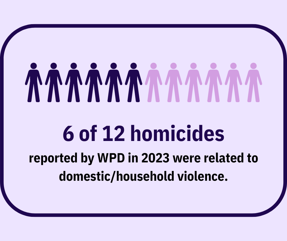 Data provided by the Wilmington Police Department indicates that of 12 homicides to occur in 2023, 6 were related to domestic/household violence.