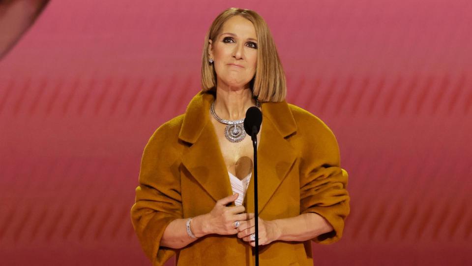 PHOTO: Celine Dion speaks onstage during the 66th GRAMMY Awards, Feb. 4, 2024, in Los Angeles (Kevin Winter/Getty Images )