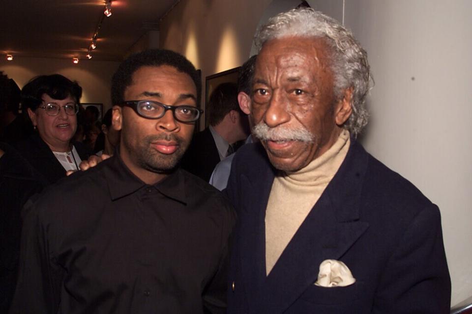 Director Spike Lee and Gordon Parks at the reception prior to The Gordon Parks Independent Film Awards For African American Filmmakers at the Directors Guild of America Theater in New York City on October 3, 2001. (Credit: Gabe Palacio/ImageDirect)