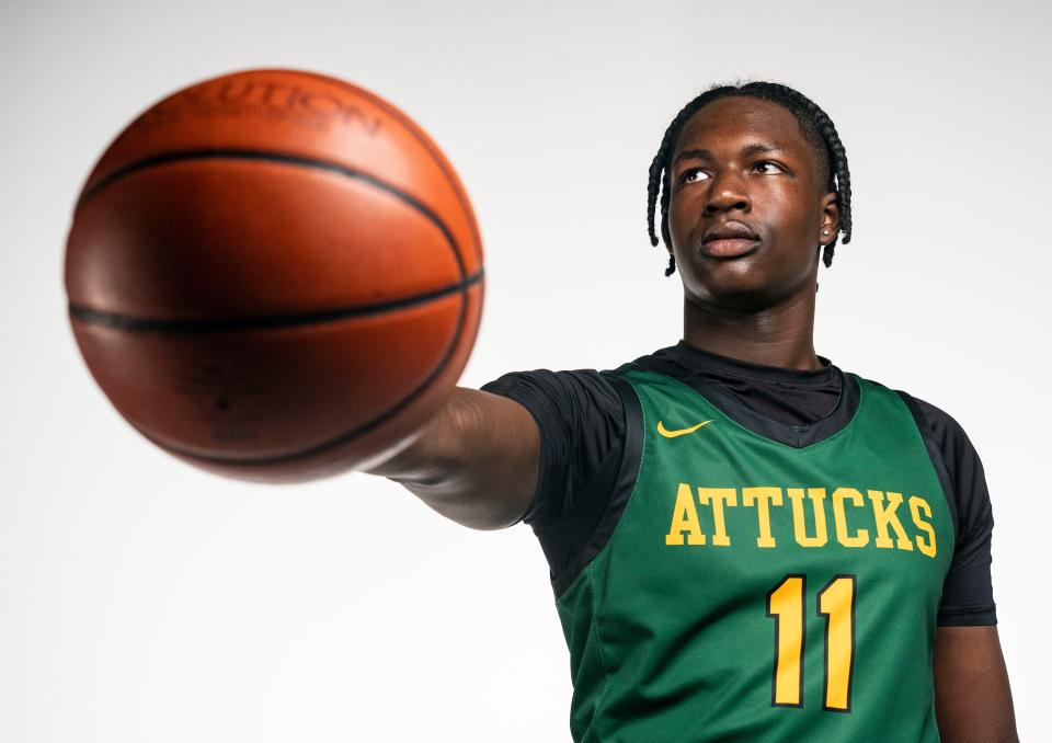 Crispus Attucks Dezmon Briscoe (11) poses for a photo Tuesday, Oct. 10, 2023, at The Indianapolis Star.