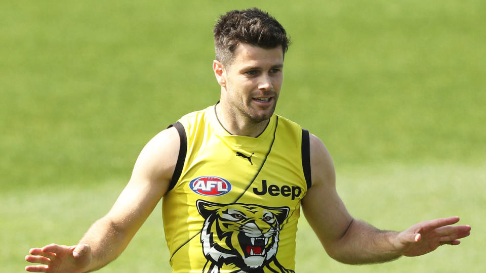 Trent Cotchin at an AFL training session at Punt Road Oval on September 26, 2019 in Melbourne, Australia. (Photo by Robert Cianflone/Getty Images)