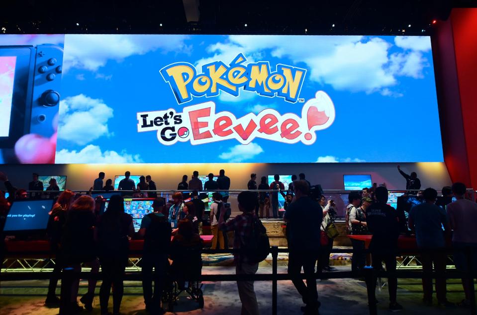 People wait in line to play 'Pokemon: Let's Go Eevee' at the 24th Electronic Expo California on June 12, 2018 (AFP/Getty Images)