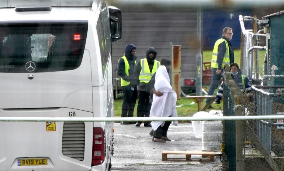 People thought to be migrants at the Manston immigration short-term holding facility (PA)