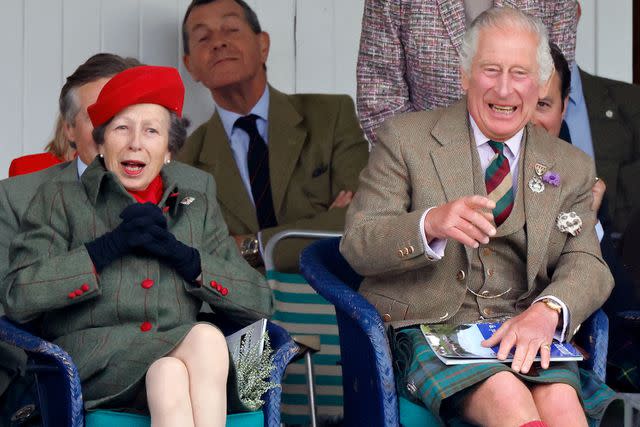 <p>Max Mumby/Indigo/Getty</p> Princess Anne and then-Prince Charles attend the Braemar Highland Gathering in September 2022.