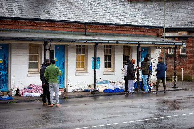 Asylum seekers held inside Napier Barracks sleeping outside in protest against conditions on January 12.
