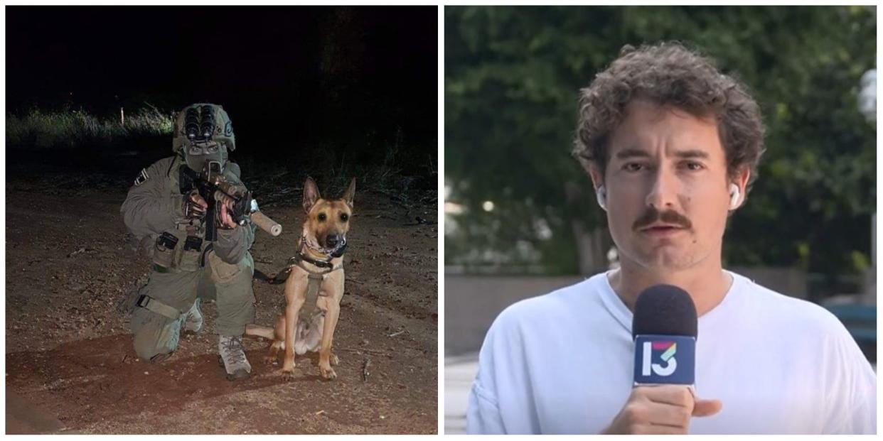 Ben Silberstein (right) and Zili, the dog he trained (left)  with a handler from Israel's National Counter Terror Unit