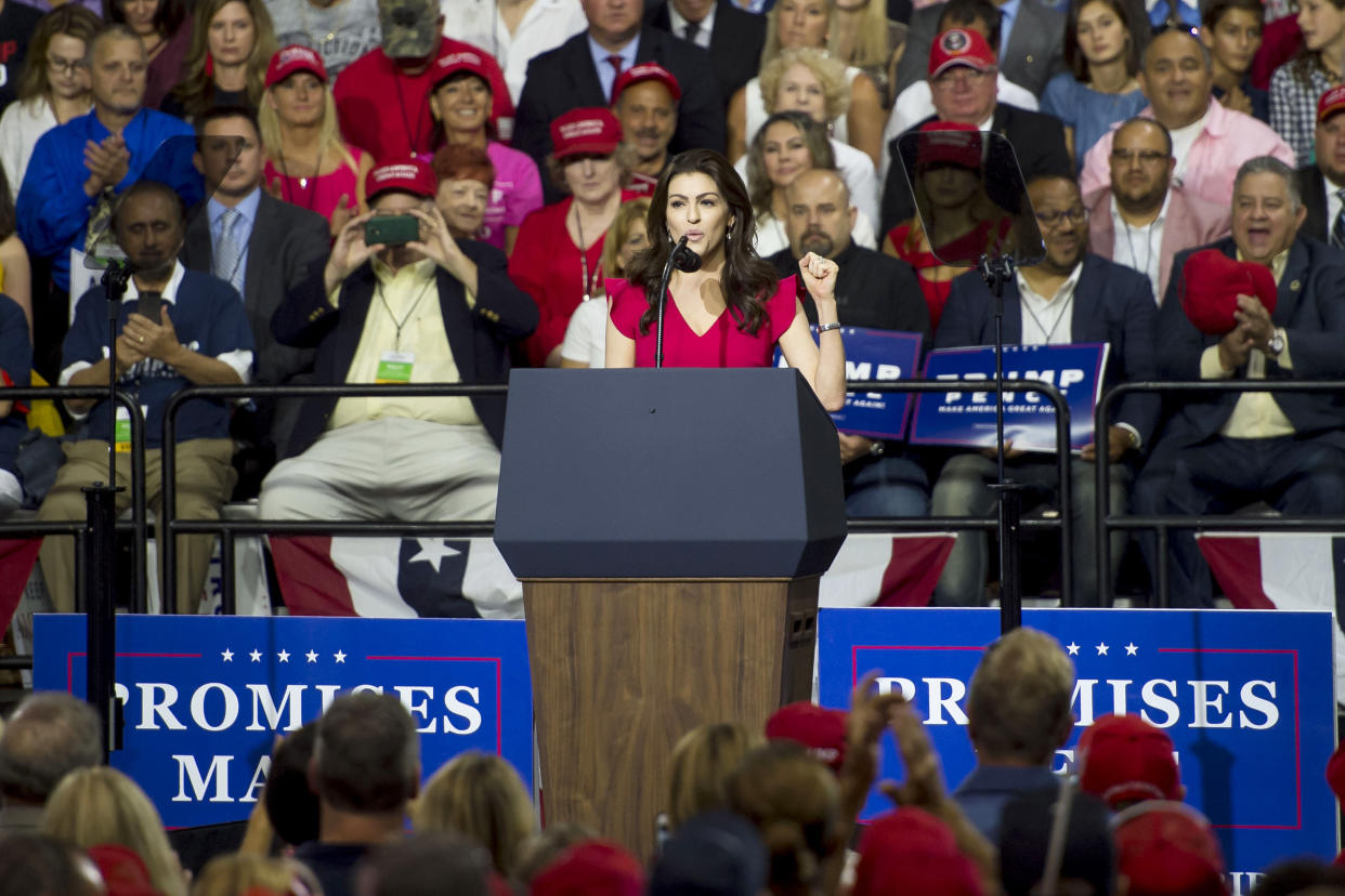 Casey DeSantis addresses the crowd.