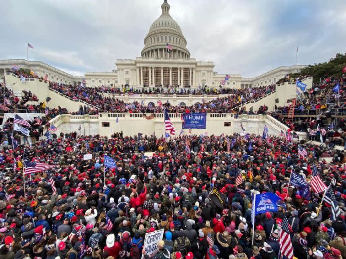 supporters gather outside the Capitol building 