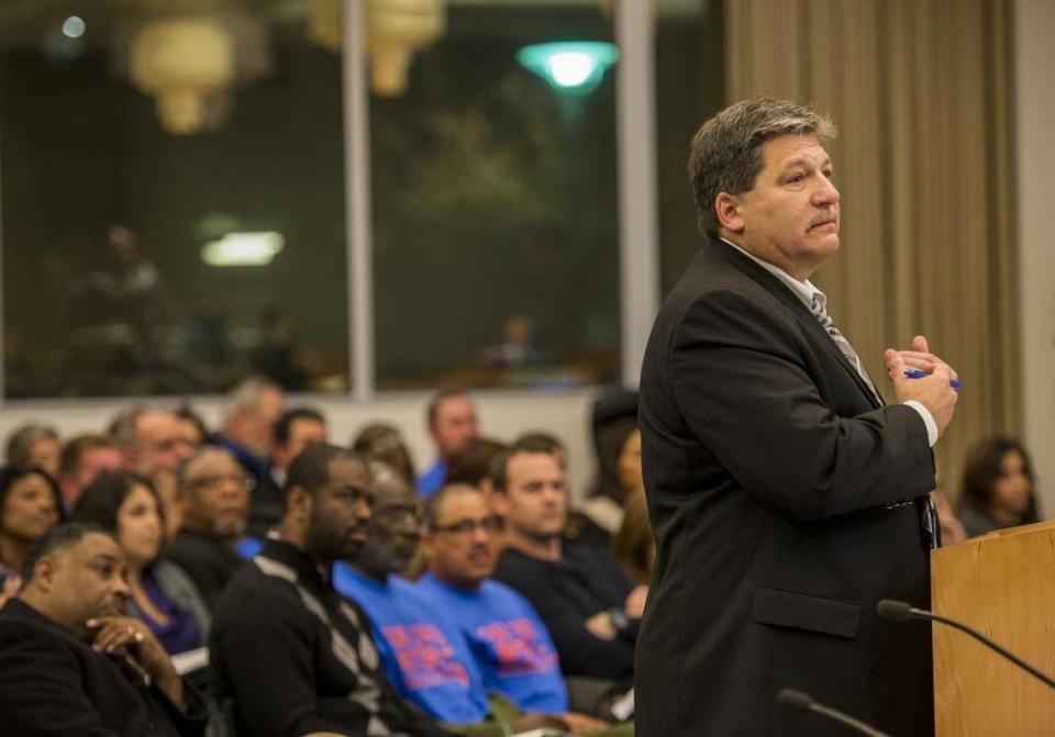 Developer Paul Petrovich waits to speak to the Sacramento City Council in November 2015 about his development at the former Curtis Park railyard.