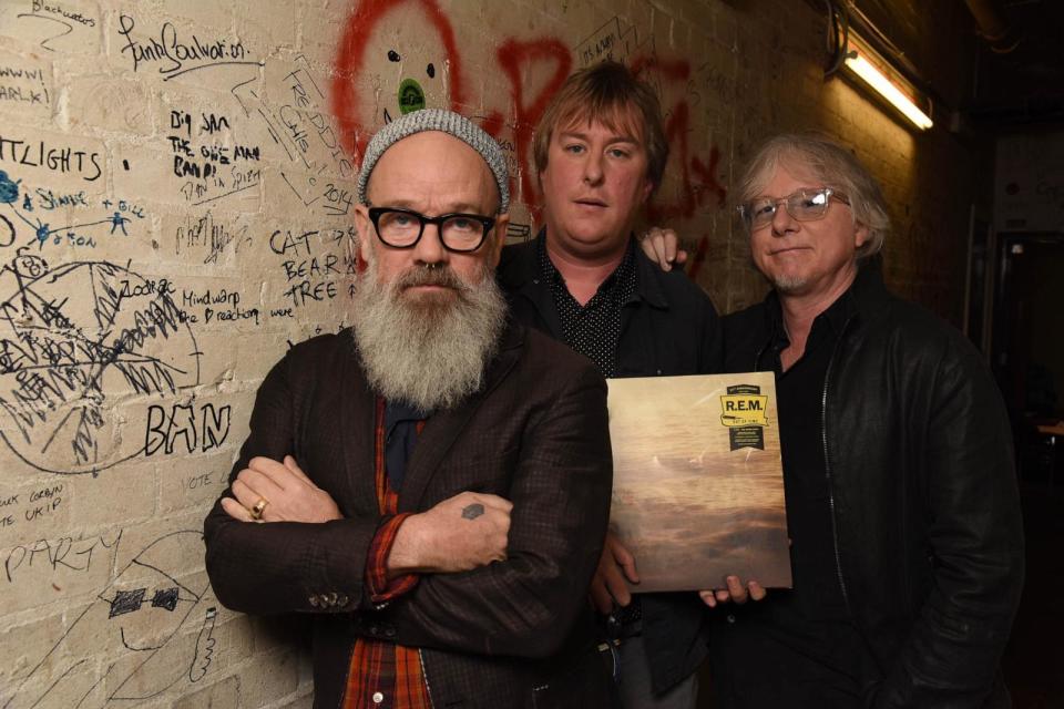 PHOTO: In this Nov. 18, 2016, file photo, Michael Stipe, Mike Mills, and Peter Buck attend the 25th anniversary of REM's album 'Out Of Time' album, in London. (Dave J Hogan/Getty Images, FILE)