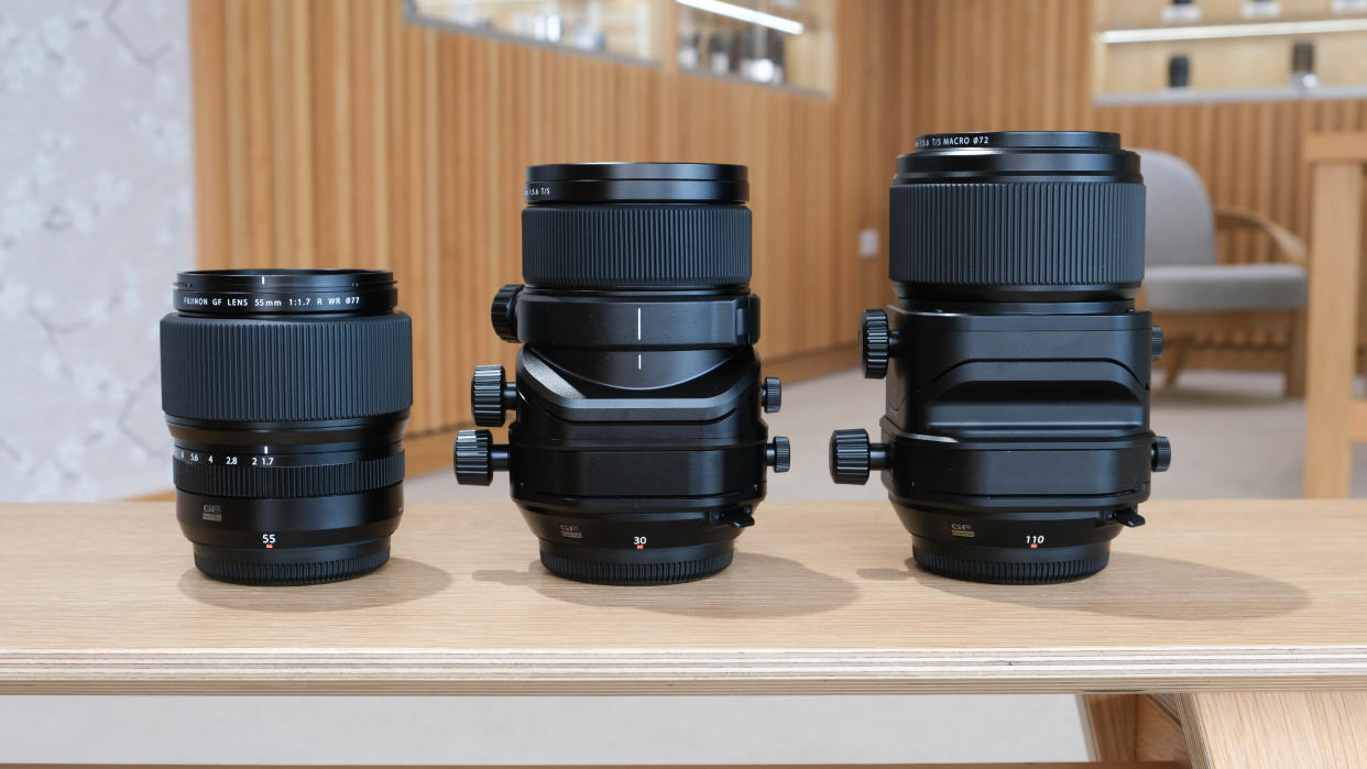  Fujifilm tilt-shift lenses in a showroom 