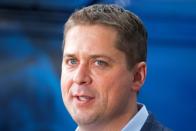 Conservative Party leader Andrew Scheer speaks to the media as he launches his election campaign in Trois-Rivieres