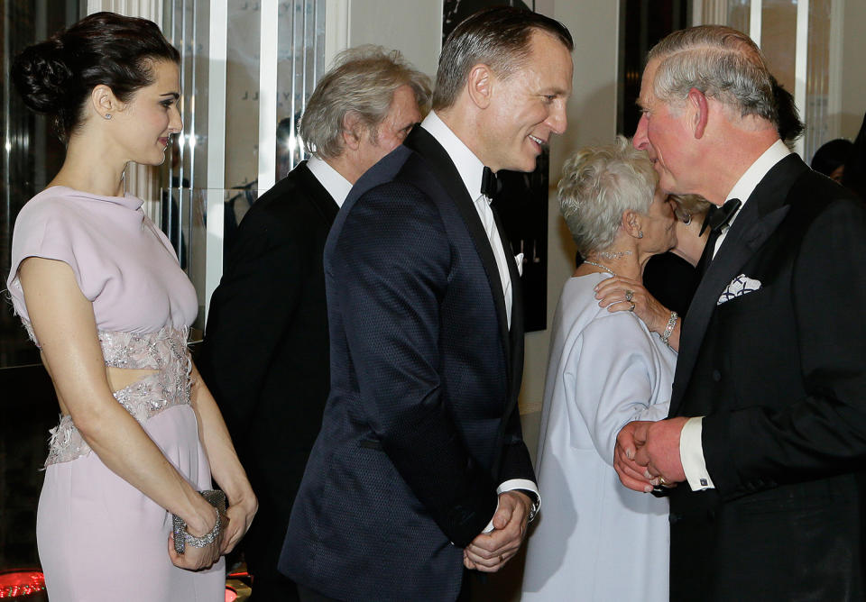 <p>In 2012 Prince Charles greeted Daniel Craig and his wife, actress Rachel Weisz, at the premiere of <em>Skyfall </em>at Royal Albert Hall in London. </p>