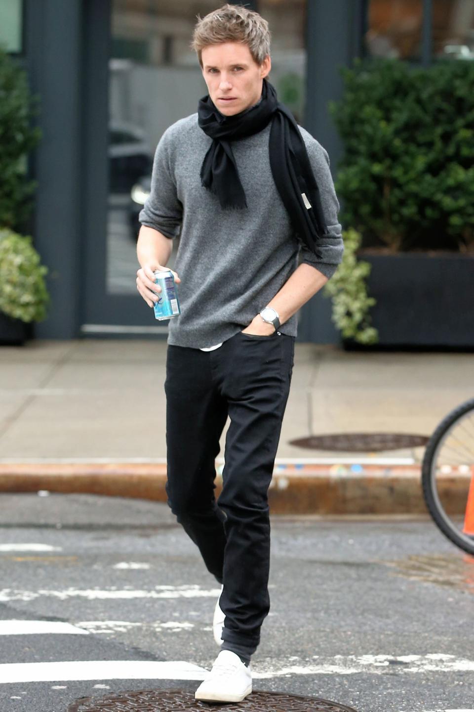 <em>The Aeronauts</em> star Eddie Redmayne heads to lunch in New York City on Saturday.