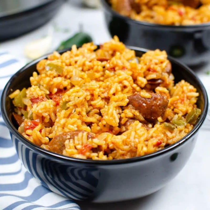 <p>Babaganosh</p><p>This Instant Pot Sausage Jambalaya is loaded with Creole flavors and one of the most satisfying rice dishes out there. It's very easy to make in the Instant Pot!</p><p><strong>Get the recipe: <a href="https://www.babaganosh.org/instant-pot-sausage-jambalaya/" rel="nofollow noopener" target="_blank" data-ylk="slk:Instant Pot Sausage Jambalaya;elm:context_link;itc:0;sec:content-canvas" class="link rapid-noclick-resp">Instant Pot Sausage Jambalaya</a></strong></p>