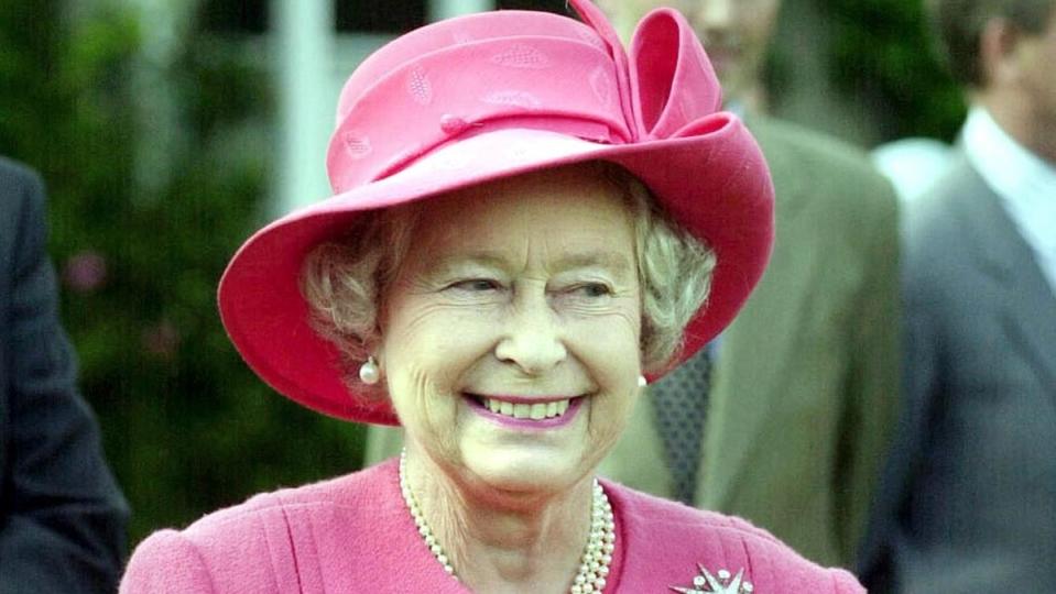 Queen Elizabeth II on the lawn at Balmoral Castle, Scotland