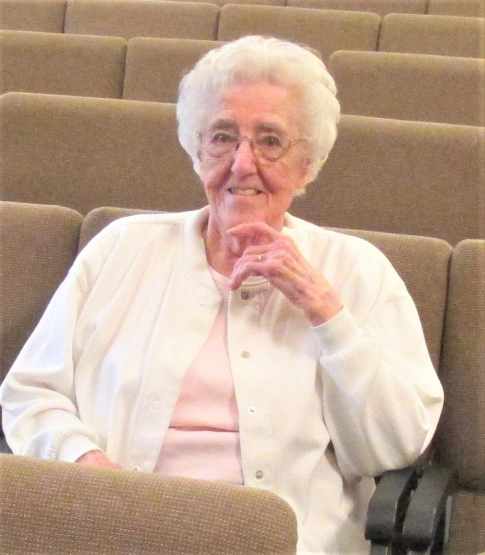 Violet Wolff, 94, in her favorite seat at Millersburg Baptist Church, where she has dedicated much of her time for a little more than 50 years.