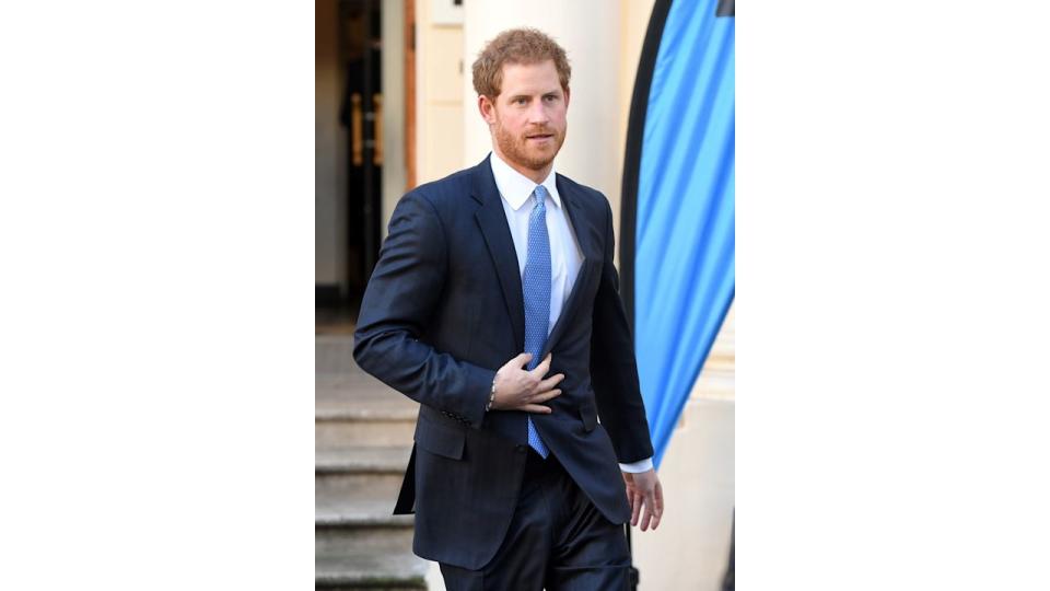 Prince Harry arrives for a briefing to announce plans for Heads Together ahead of the 2017 Virgin Money London Marathon