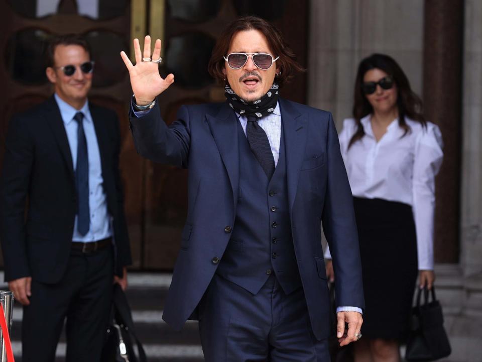 Actor Johnny Depp arrives at the High Court in London to give evidence in his libel case against the publishers of The Sun and its executive editor, Dan Wootton, 14 July 2020: Yui Mok/PA