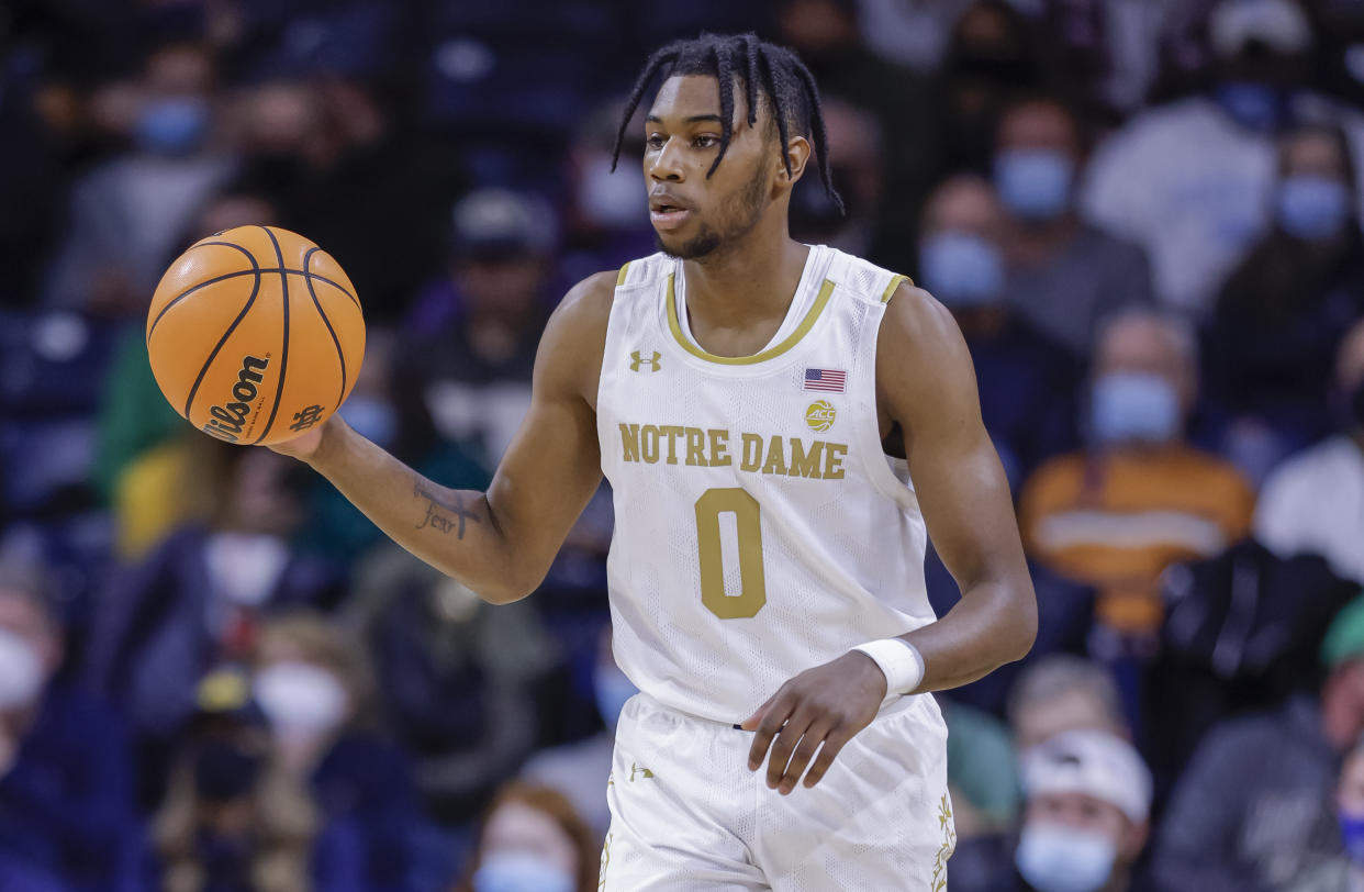Blake Wesley wasn't highly regarded out of high school, but had a solid showing in his freshman season at Notre Dame and could be a lottery pick in the 2022 NBA draft. (Michael Hickey/Getty Images)