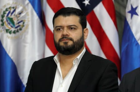 Minister of Security of El Salvador Rogelio Eduardo Rivas Polanco attends a news conference in Guatemala City