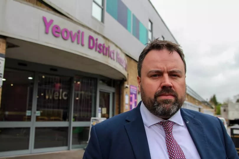 West Dorset MP Chris Loder outside Yeovil Hospital