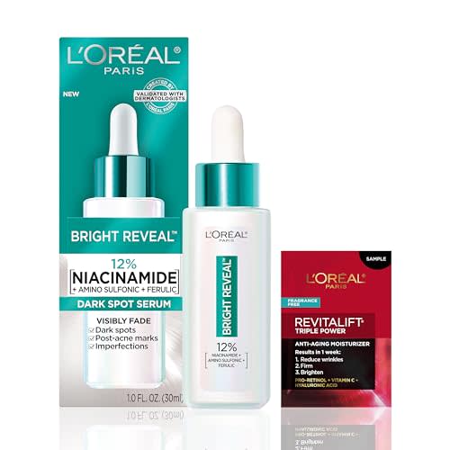 L’oréal Paris Bright Reveal 12% [niacinamide + Amino Sulfonic + Ferulic] Dark Spot Serum 1oz + Moisturizer Sample