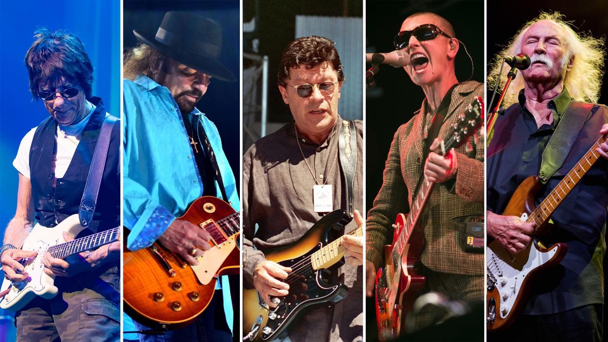  (from left) Jeff Beck, Gary Rossington, Robbie Robertson, Sinead O'Connor, David Crosby. 