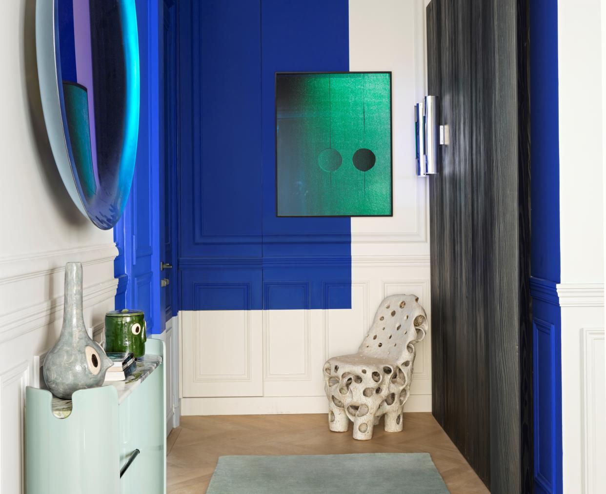  An blue and cream colored entryway 