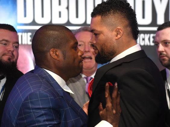 Daniel Dubois (left) and Joe Joyce at a press conference in February (Getty Images)