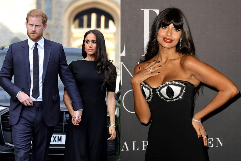 Meghan and Harry, and Jameela Jamil (Getty)